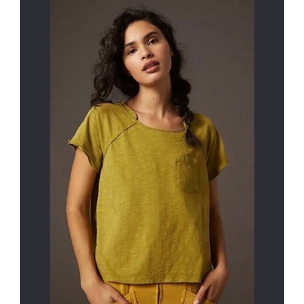 Pilcro Anthropologie Chartreuse Slub Knit Pocket Tee Green Small